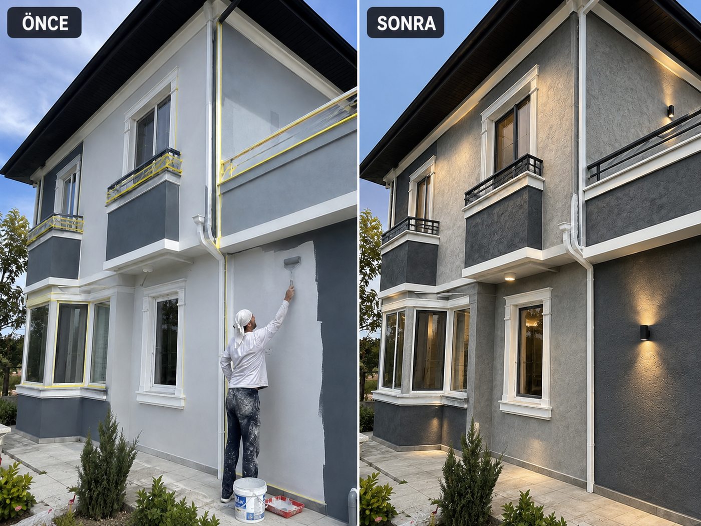 Evka 1 dış cephe boya öncesi ve sonrası